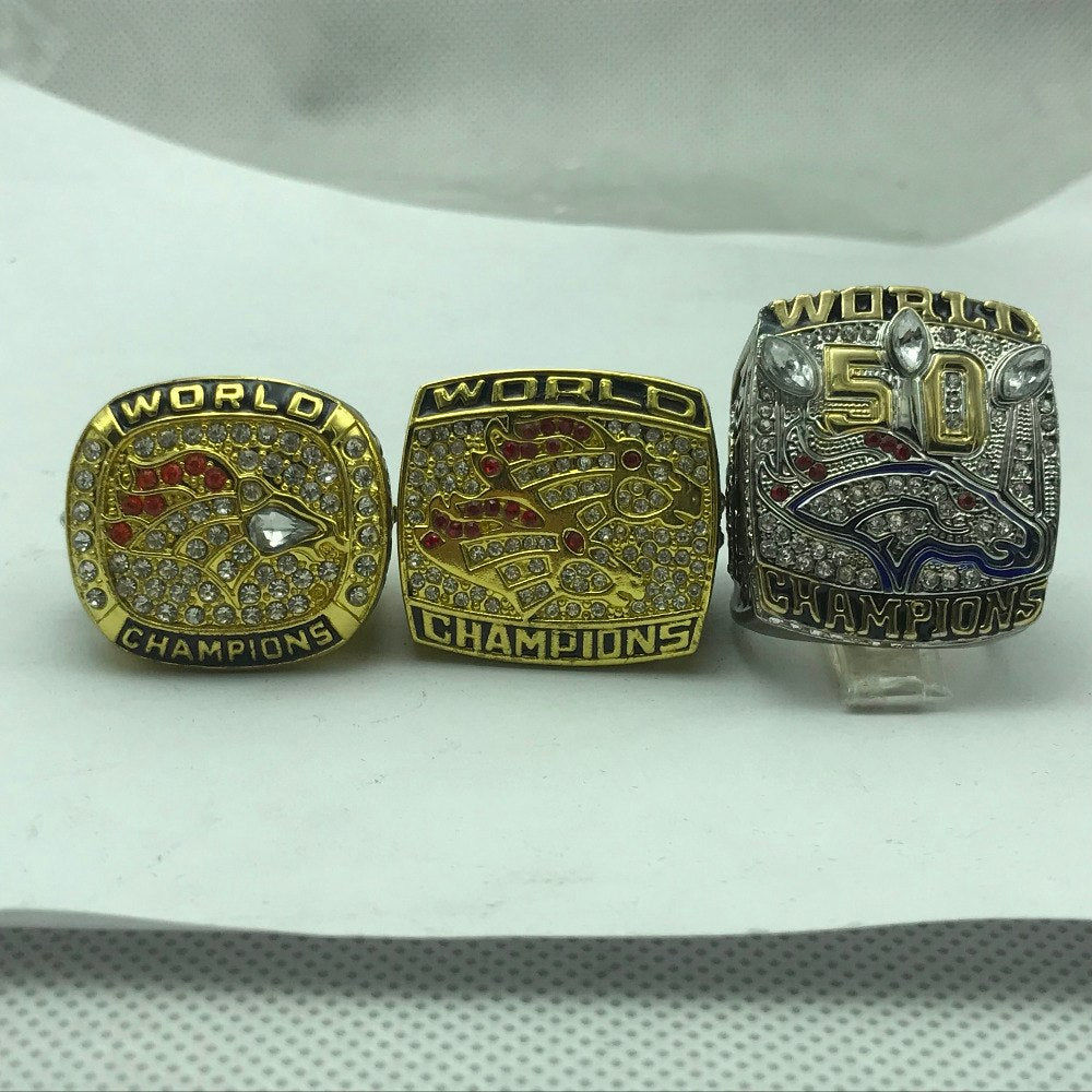 50% OFF + Free Shipping - Broncos 3-Rings Set Super Bowl Championship Rings Replica